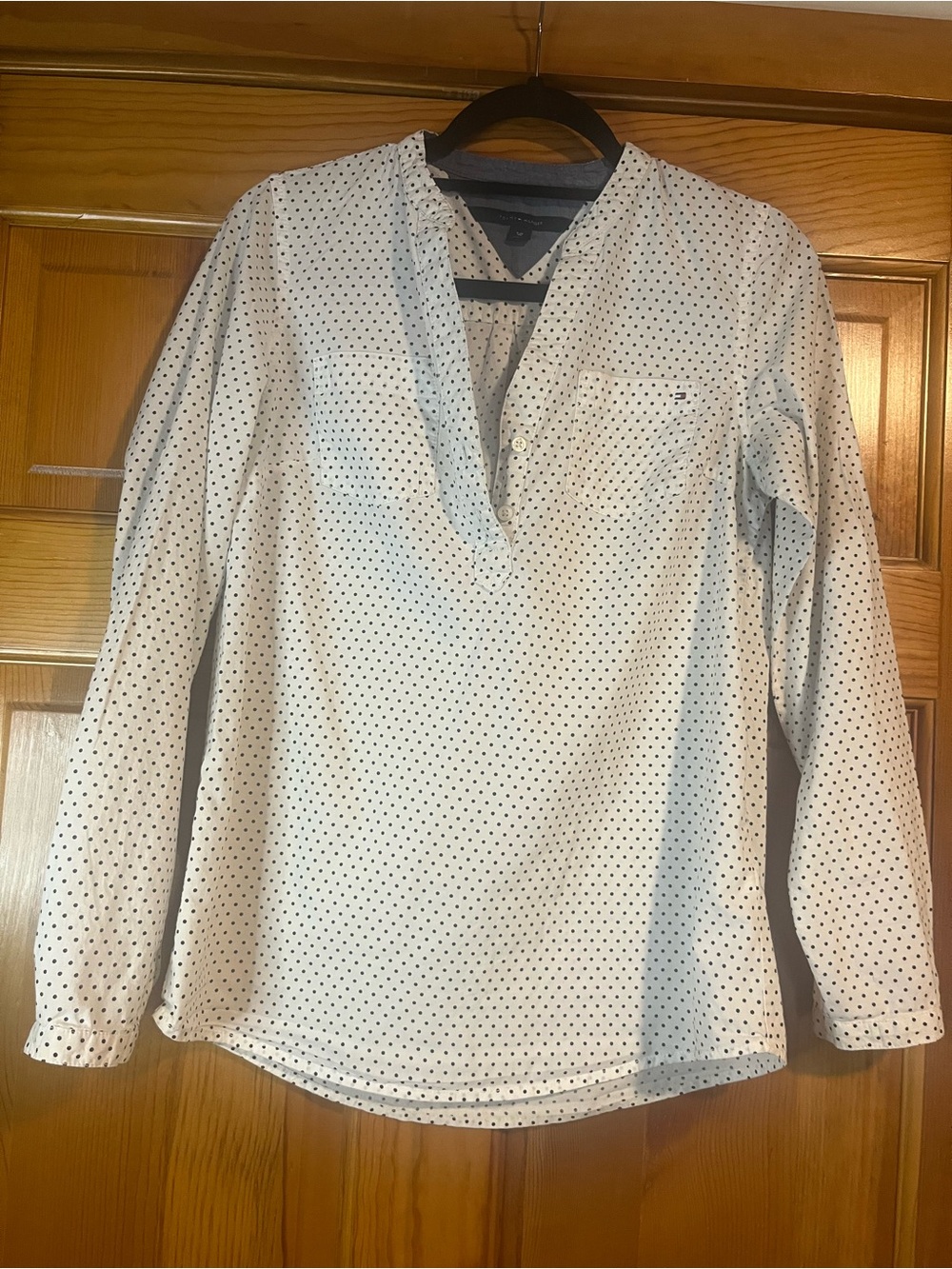 Tommy Hilfiger Women’s S White Navy Polka Dot Popover Blouse Shirt